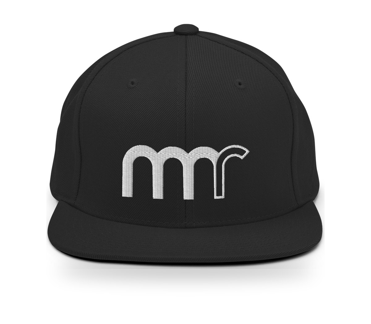 The mmr rope cap: white structured cap with a braided rope above the bill and the mmr logo embroidered on the front